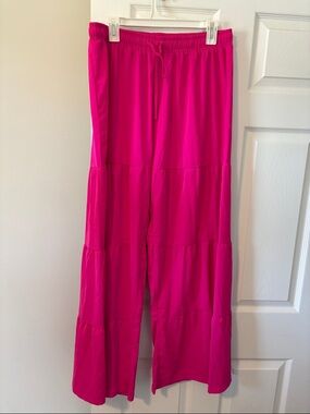 Bright Pink Women's Wide-Leg Tiered Pants